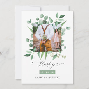 Woodland Eucalyptus Greenery Wedding Photo Collage Thank You Card