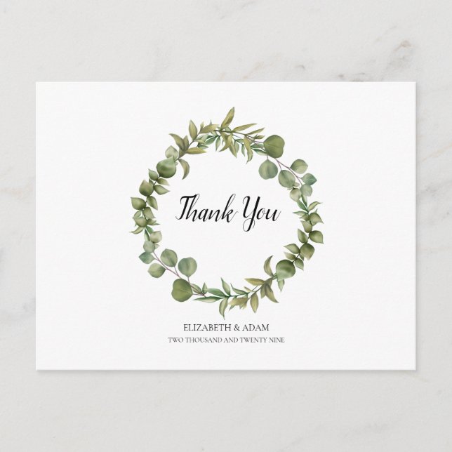 Woodland Eucalyptus Greenery Wedding Thank You Postcard (Front)