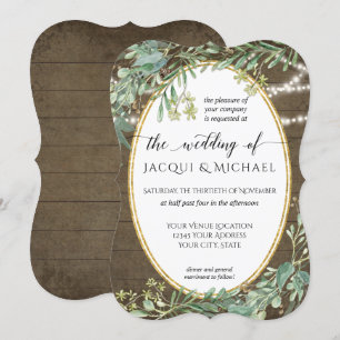 Woodland Eucalyptus Leaf Rustic Lights Watercolor Invitation