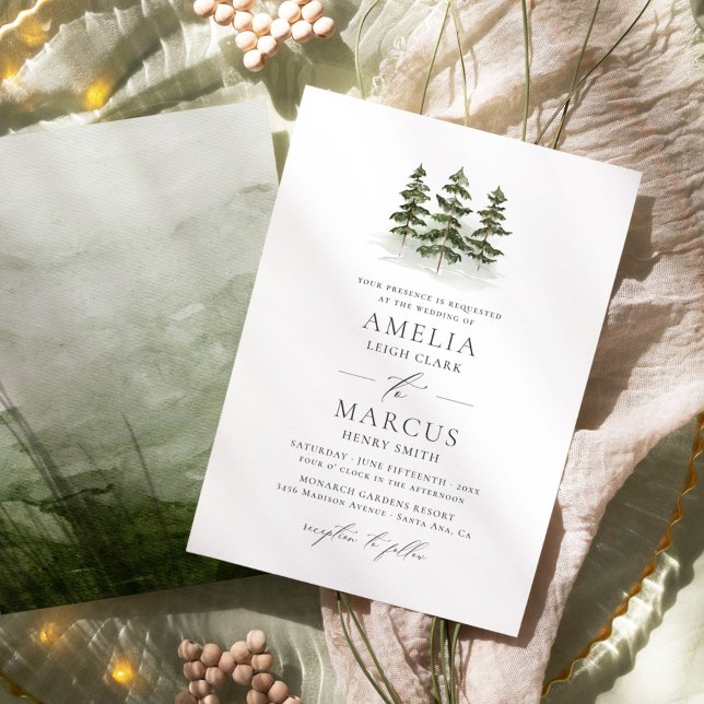 Woodland Evergreen Trees Wedding Invitation (Creator Uploaded)