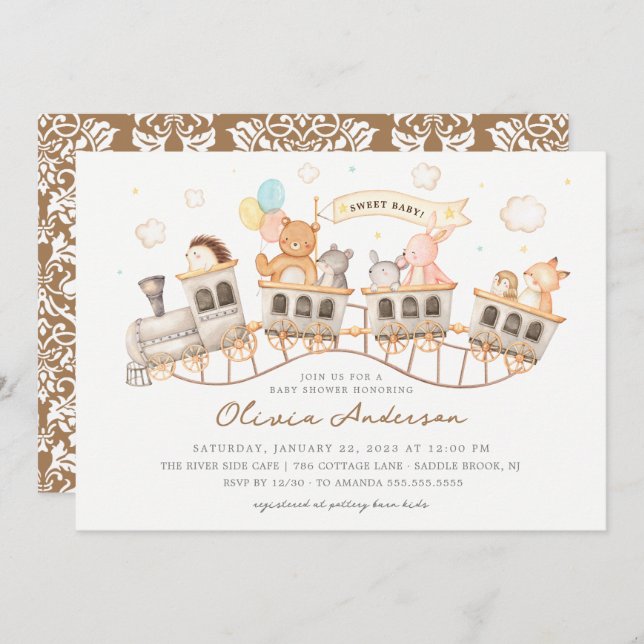 Woodland Express Baby Shower Invitation (Front/Back)