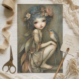 Woodland Fairy and Wren Portrait Decoupage Art Tissue Paper