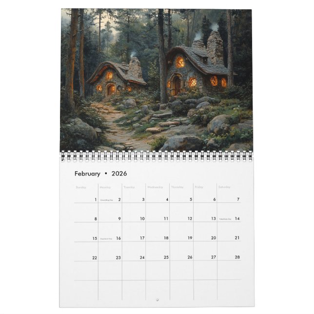 Woodland Fairy Forest Cottages  Calendar (Feb 2026)