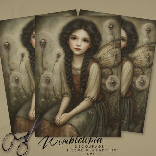 Woodland Fairy in Meadow of Dandelions Fantasy Art Tissue Paper