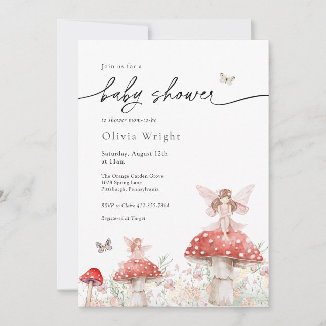 Woodland Fairy Mushroom Baby Shower Invitation (Front)