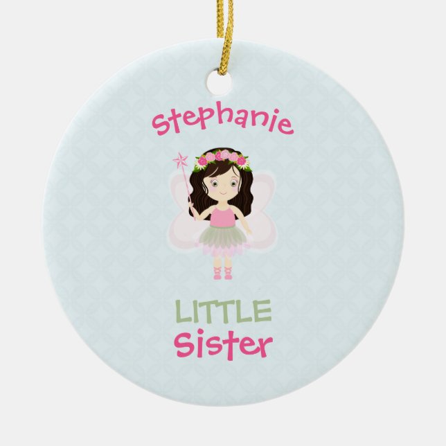 Woodland Fairy Princess Little Sister Ceramic Ornament (Front)