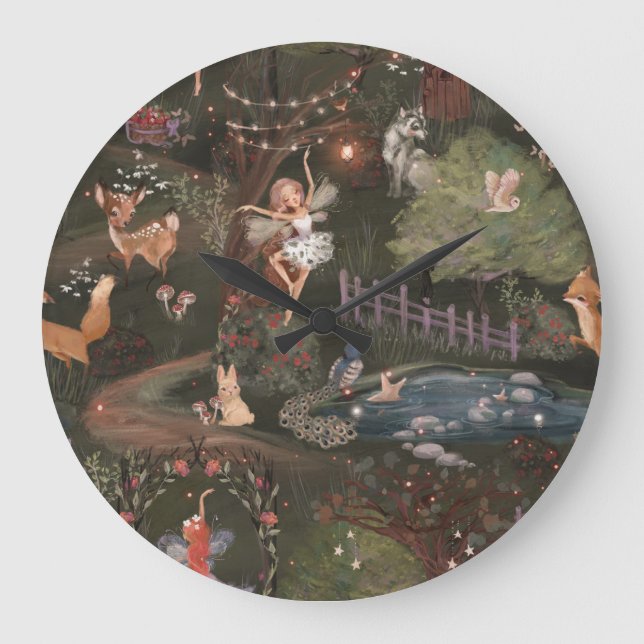Woodland Fairy Theme Nursery Decor Large Clock (Front)