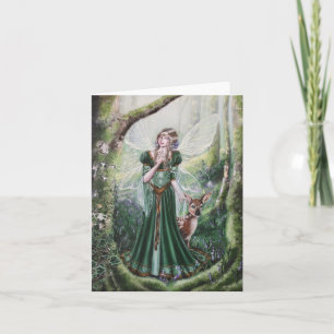 Woodland fairy with fawn greeting card