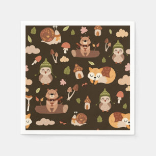 Woodland Fall Animals Dark Autumn Fox Deer Owl Rac Napkin