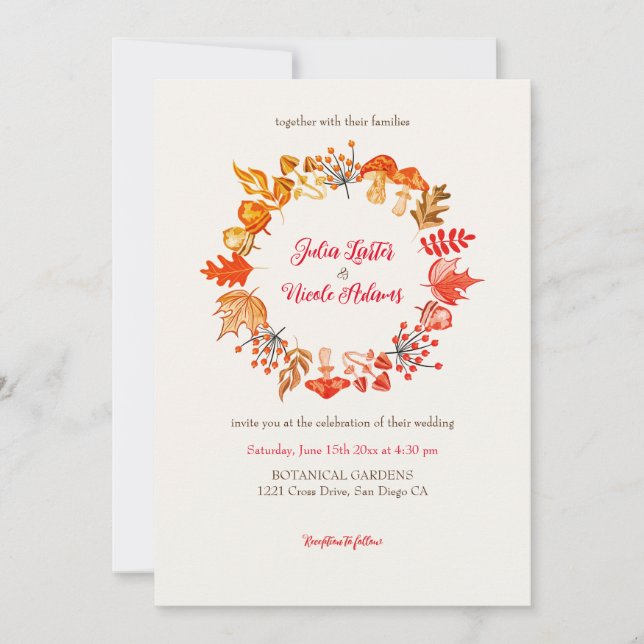 Woodland Fall Mushroom Wildflower Wedding Invitation (Front)
