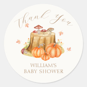 Woodland Fall Pumpkin Mushroom Baby Shower Classic Round Sticker