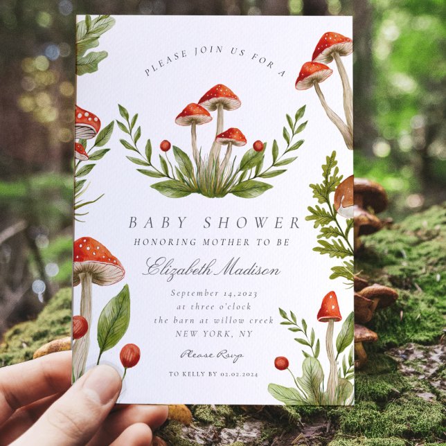 Woodland Fall Watercolor Mushroom Baby Shower Invitation (Creator Uploaded)