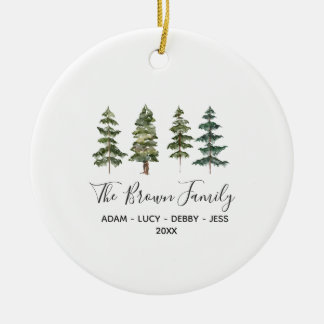Woodland Family Christmas House Pine tree Ceramic Ornament