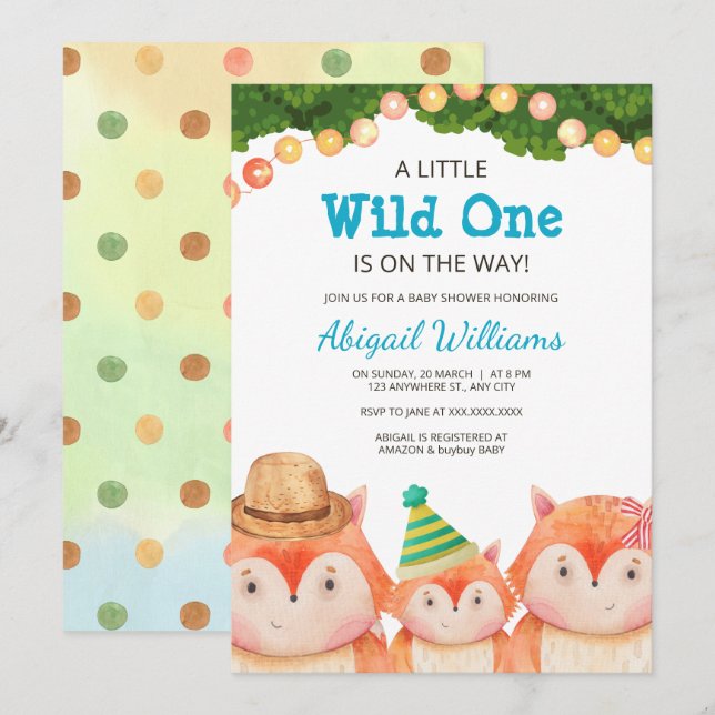 Woodland Family Fox Baby Shower Wild One Invitation (Front/Back)