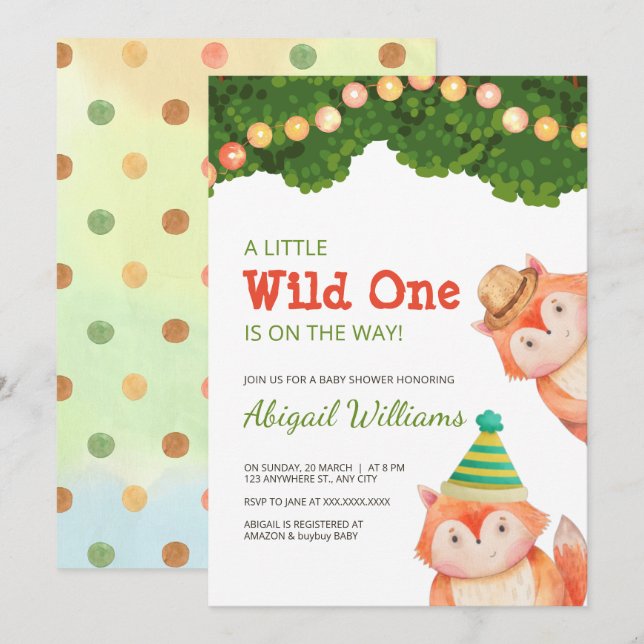 Woodland Family Fox Baby Shower Wild One Invitation (Front/Back)