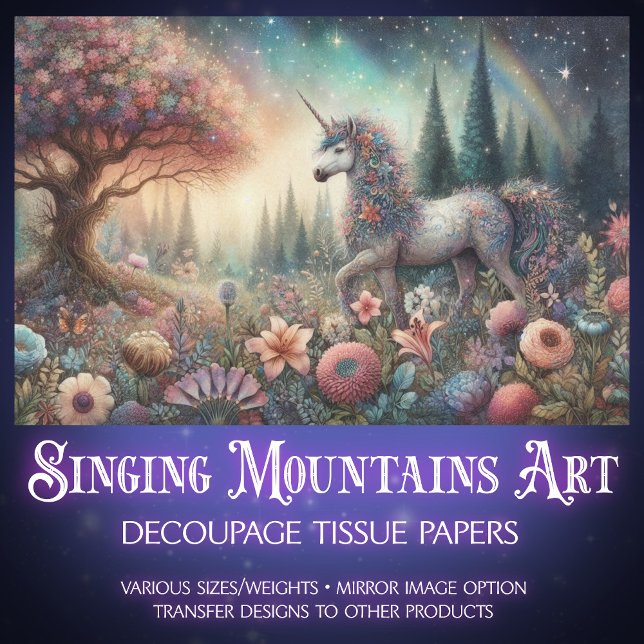 Woodland Fantasy Flower Unicorn Decoupage  Tissue Paper (Creator Uploaded)
