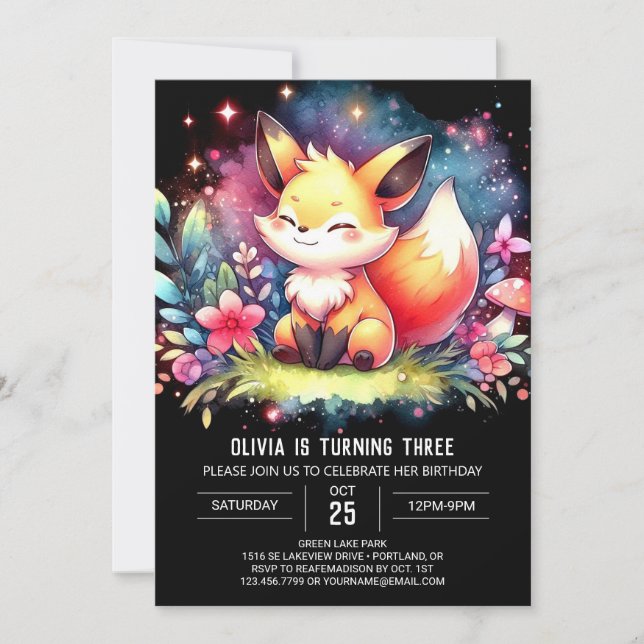  Woodland Fantasy Fox Birthday Invitation (Front)