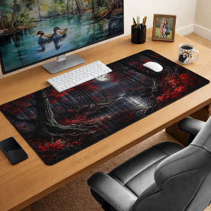 Woodland Fantasy Moonlit Red Forest Desk Mat