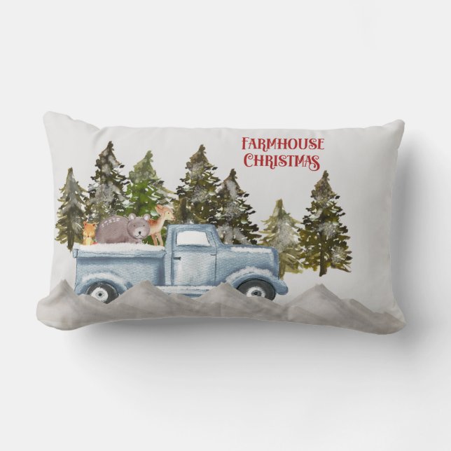 Woodland Farmhouse Christmas Lumbar Cushion (Front)