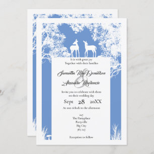 Woodland faux paper cut blue wedding invitation