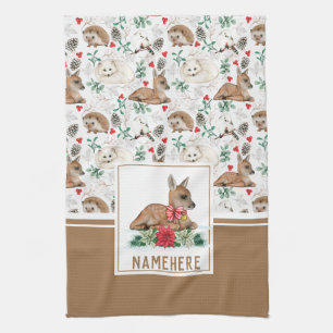 Woodland Fawn and Friends Winter Pattern Tea Towel