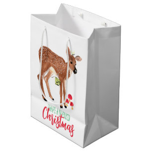 Woodland fawn and red mushrooms medium gift bag