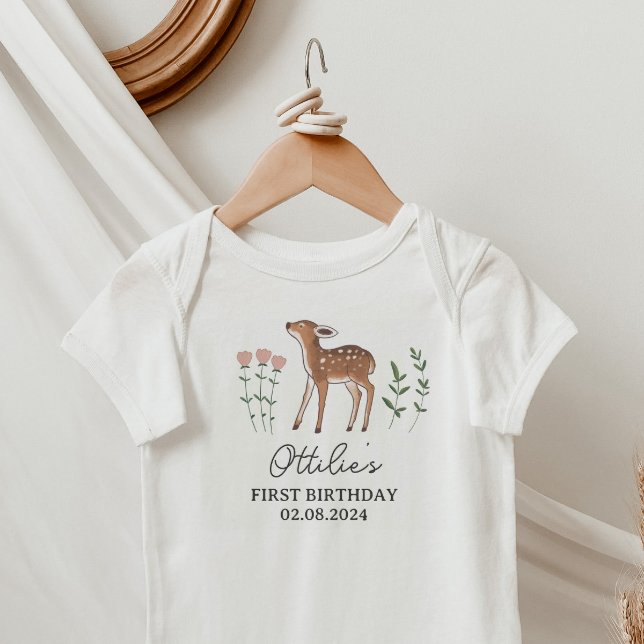 Woodland Fawn Flowers Birthday Baby Bodysuit (Creator Uploaded)