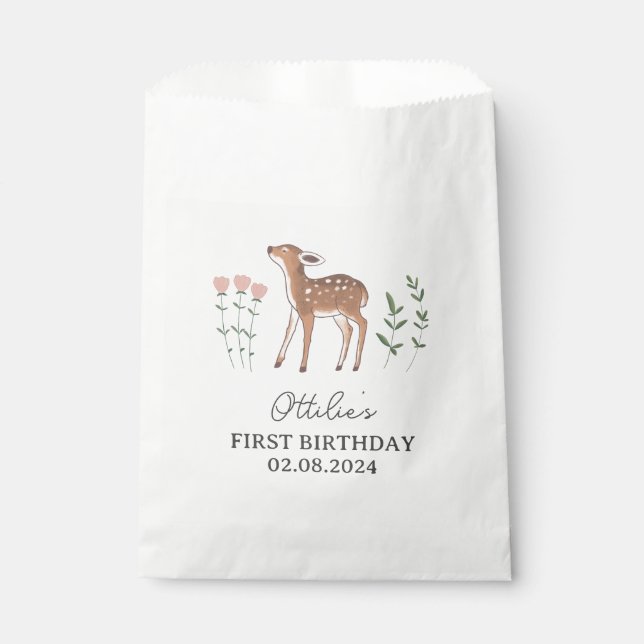 Woodland Fawn Flowers Birthday Favour Bag (Front)