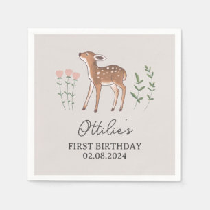Woodland Fawn Flowers Birthday Napkin