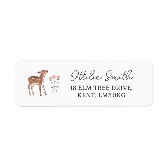 Woodland Fawn Flowers Return Address Label (Front)