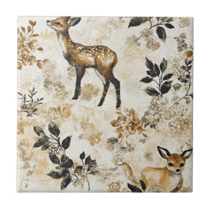 Woodland Fawn Nursery Pattern Ceramic Tile