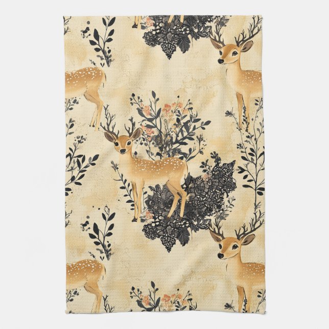 Woodland Fawn Nursery Pattern Tea Towel (Vertical)