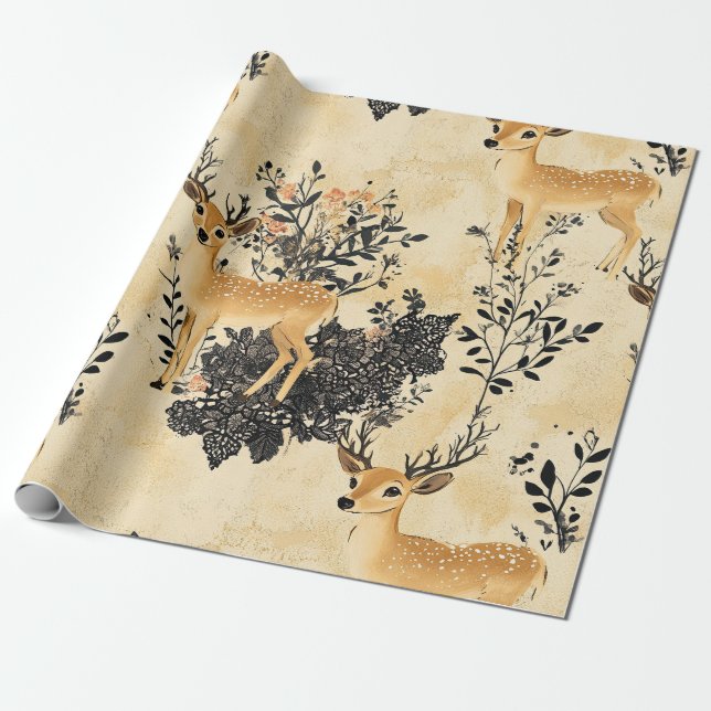 Woodland Fawn Nursery Pattern Wrapping Paper (Unrolled)