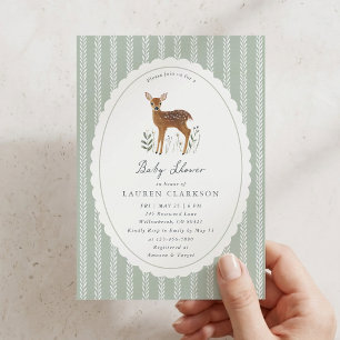 Woodland Fawn ,Sage Green Background baby shower Invitation