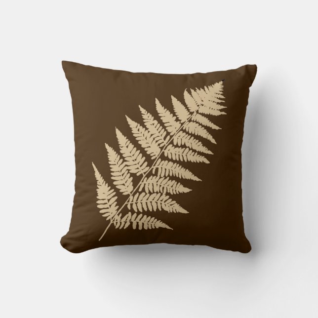 Woodland Fern 1, Brown and Beige Cushion (Front)