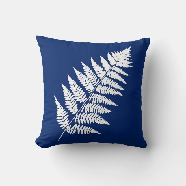 Woodland Fern 1, Cobalt Blue and White Cushion (Front)
