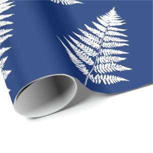 Woodland Fern 1, Cobalt Blue and White Wrapping Paper