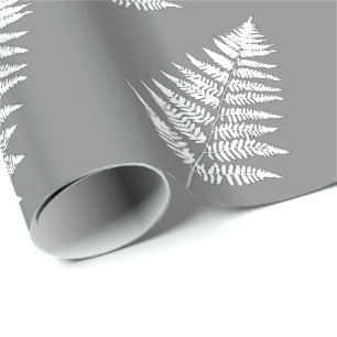 Woodland Fern 1, Grey / Grey and White Wrapping Paper