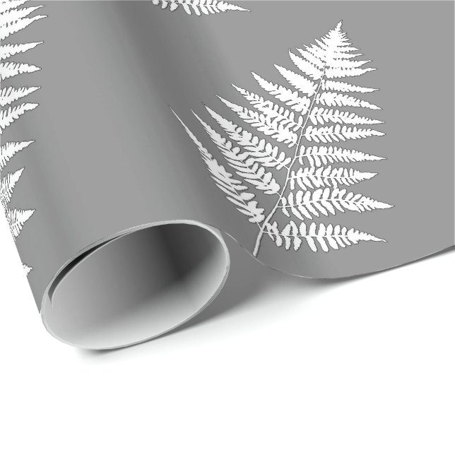 Woodland Fern 1, Grey / Grey and White Wrapping Paper (Roll Corner)