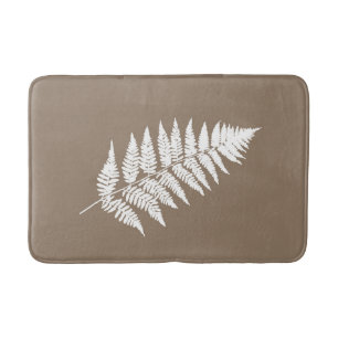 Woodland Fern 1, Taupe Tan and White Bath Mat