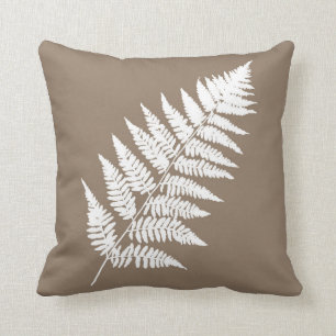 Woodland Fern 1, Taupe Tan and White Cushion