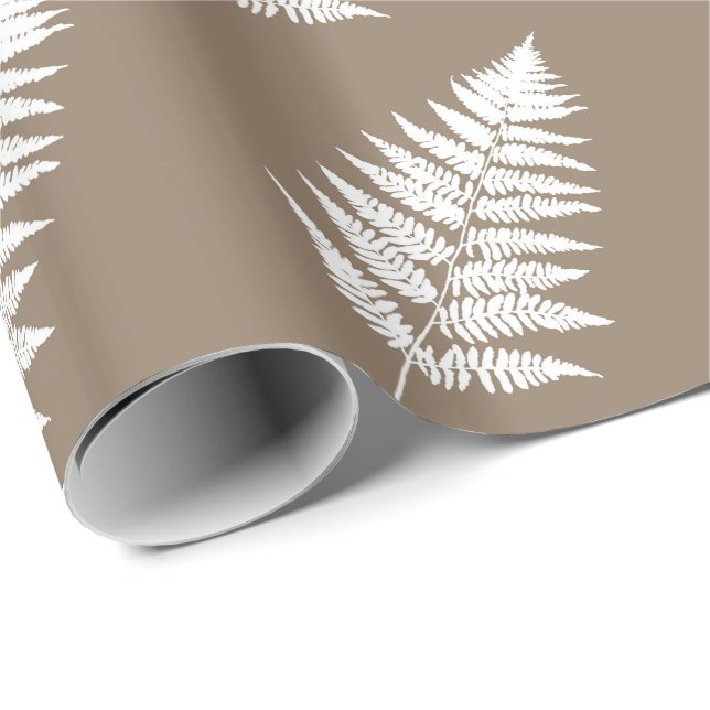 Woodland Fern 1, Taupe Tan and White Wrapping Paper (Roll Corner)