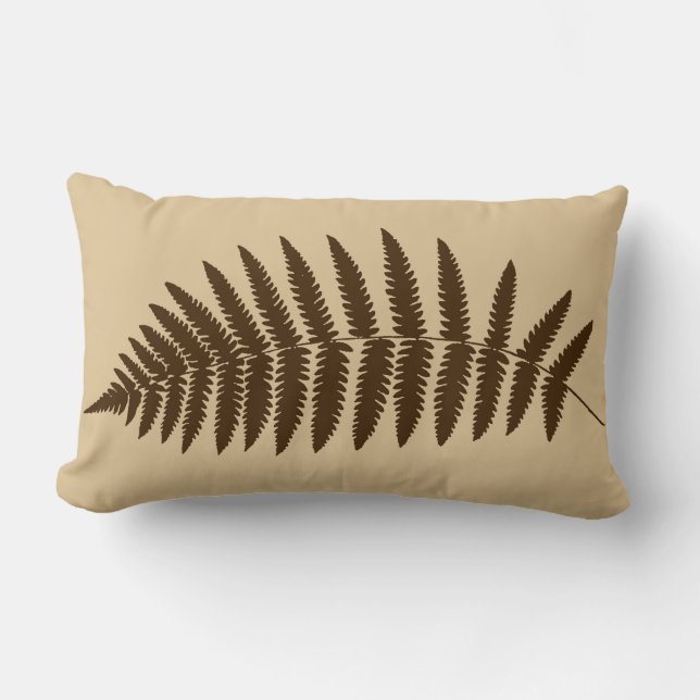Woodland Fern 2, Brown and Beige Lumbar Cushion (Front)