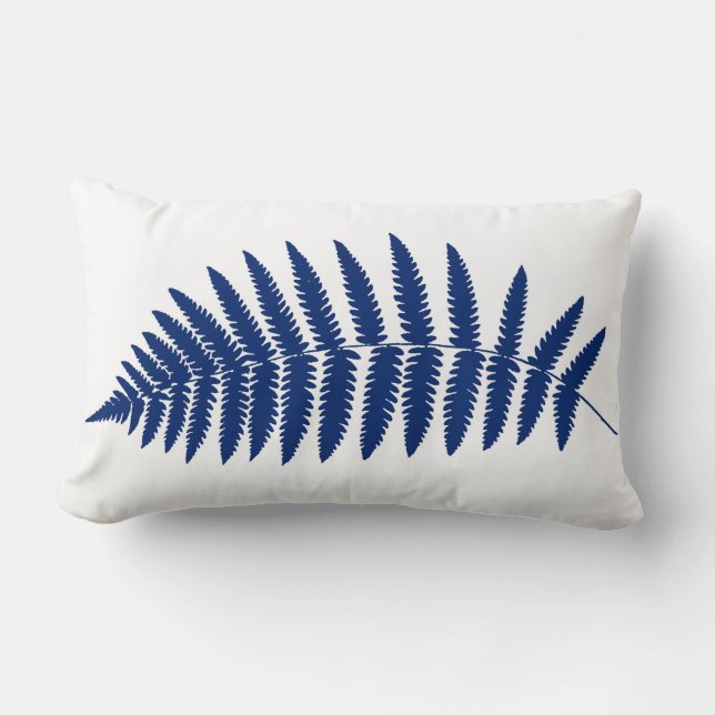 Woodland Fern 2, Cobalt Blue and White Lumbar Cushion (Front)