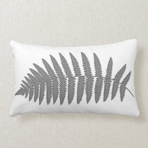 Woodland Fern 2, Grey / Grey and White Lumbar Cushion