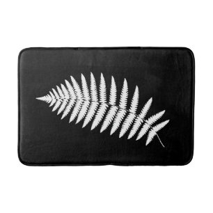 Woodland Fern 2, White and Black Bath Mat