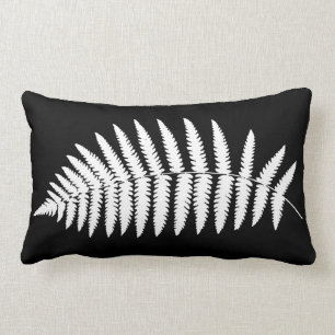 Woodland Fern 2, White and Black Lumbar Cushion
