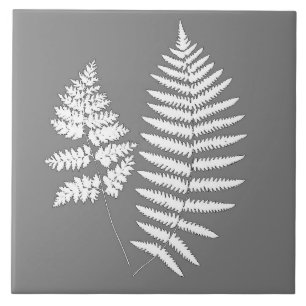Woodland Fern, Grey / Grey and White   Ceramic Tile