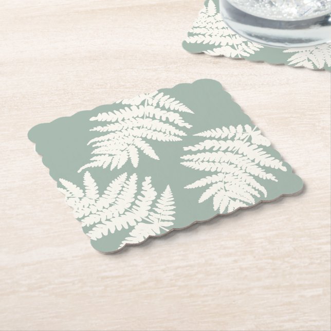 Woodland Fern Leaf Custom Background Colors  Paper Coaster (Angled)