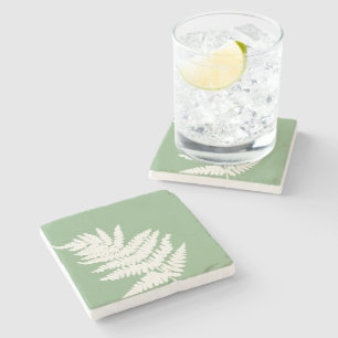 Woodland Fern Leaf Custom Background Colours Stone Coaster